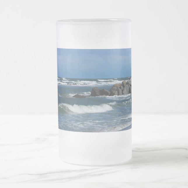 Folly Beach Atlantic Frosted Glass Beer Mug (Center)