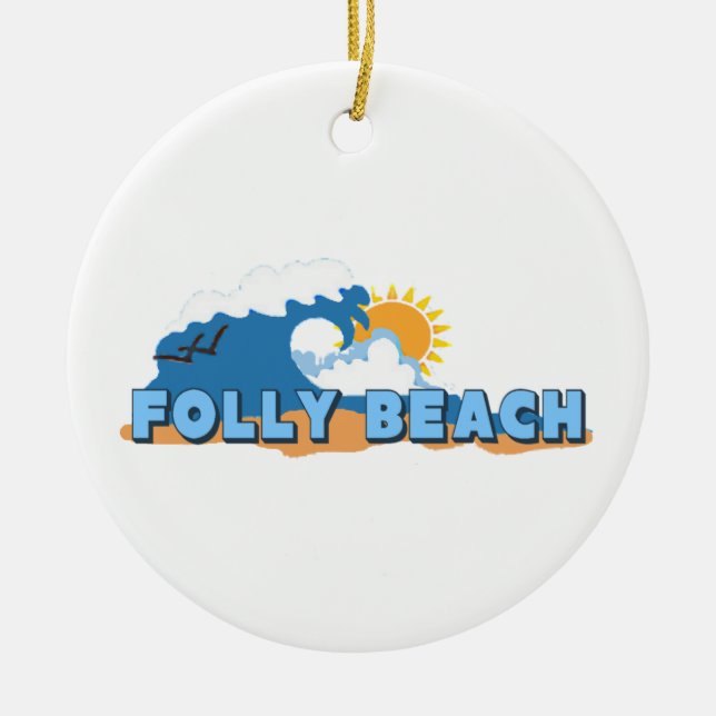 Folly Beach. Ceramic Ornament (Front)
