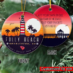 Folly Beach lighthouse SC Retro Sunset Souvenirs Ceramic Ornament<br><div class="desc">Folly Beach retro beach design for vacation. Folly Beach South Carolina island Vintage souvenir for travel to South Carolina island. Folly Beach beach artwork for South Carolina vacationers and backpackers. Folly Beach retro souvenir. Design for backpackers and travel to South Carolina . island with beach Vintage souvenir for seaside vacationers....</div>