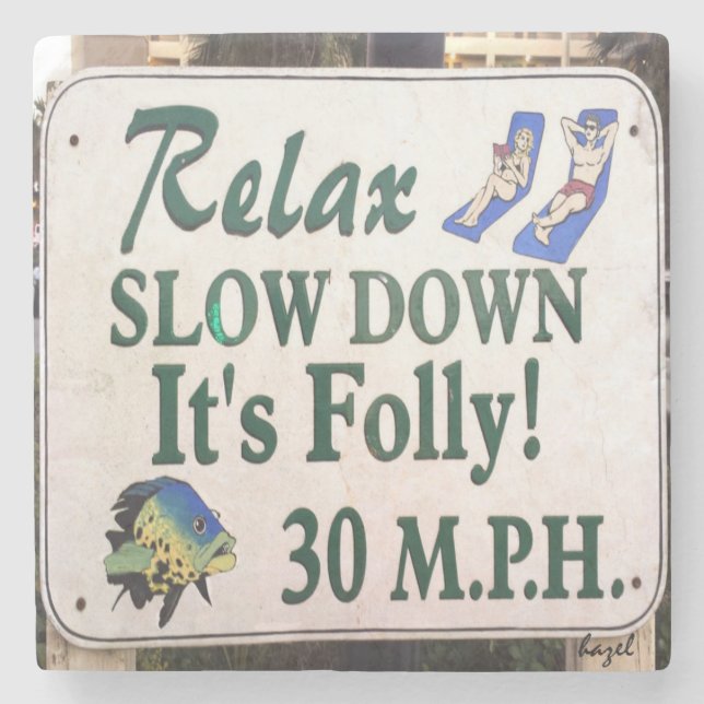 Folly Beach, Relax, South Carolina Marble Coaster. Stone Coaster (Front)