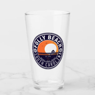 Folly Beach SC Souvenirs Retro Sunset Pier 60s Glass