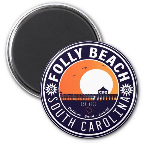 Folly Beach SC Souvenirs Retro Sunset Pier 60s Magnet