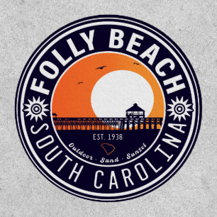 Folly Beach SC Souvenirs Retro Sunset Pier 60s Patch