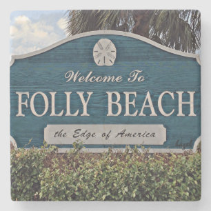 Folly Beach Sign, Marble Stone Coaster. Stone Coaster