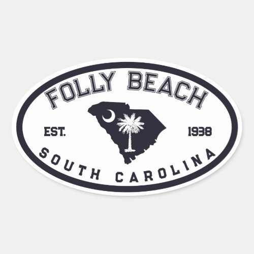 Folly Beach South Carolina Flag Map Navy Souvenirs Oval Sticker