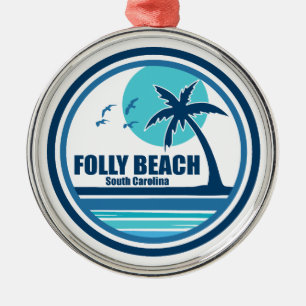 Folly Beach South Carolina Palm Tree Birds Metal Ornament