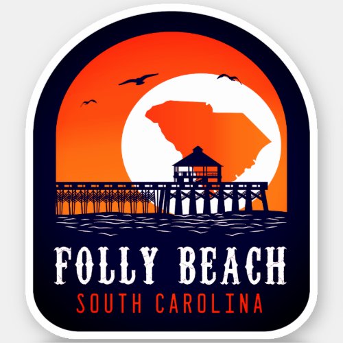 Folly Beach South Carolina Retro Souvenirs Sticker