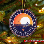 Folly Beach South Carolina Retro Sunset Souvenir Ceramic Ornament<br><div class="desc">This retro Folly Beach Pier of the South Carolina Vintage design makes a great Christmas or Birthday gift for fans of South Carolina Beach. The retro summer vibes design is a perfect gift for travel lovers and tropical destinations fans. - You can personalize the template by adding a name of...</div>