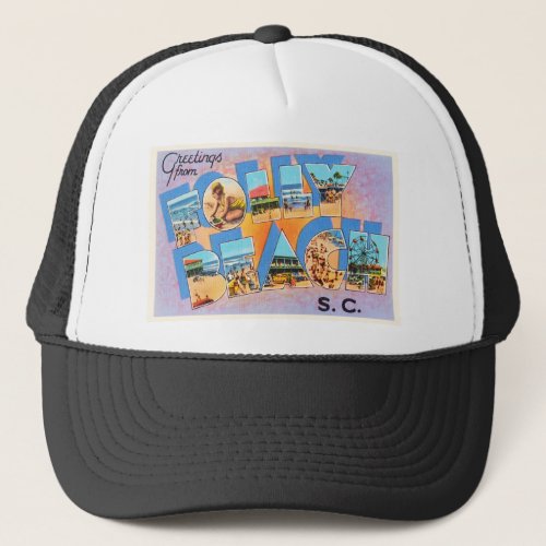 Folly Beach South Carolina SC Old Vintage Postcard Trucker Hat