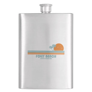 Folly Beach South Carolina Sun Palm Trees Flask