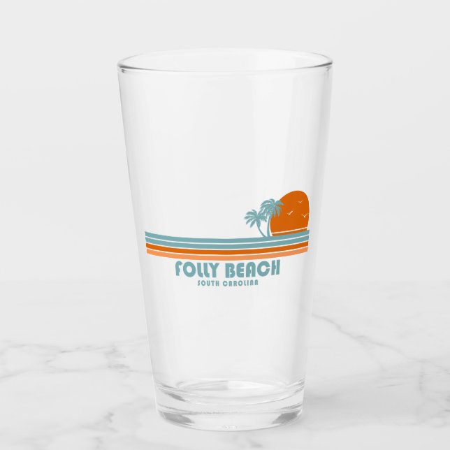 Folly Beach South Carolina Sun Palm Trees Glass (Front)