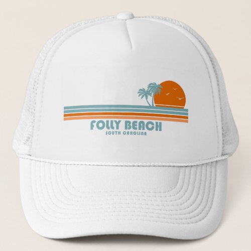 Folly Beach South Carolina Sun Palm Trees Trucker Hat
