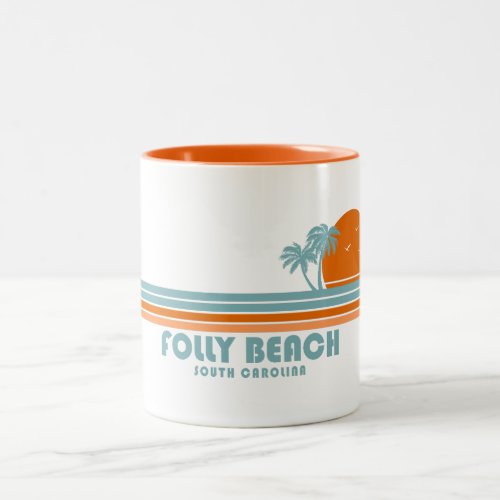 Folly Beach South Carolina Sun Palm Trees Two_Tone Coffee Mug