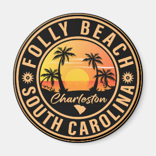 Folly Beach South Carolina Vintage Retro Sunset Magnet