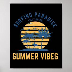 Folly Beach Surfing Spot For Men Women Kids  Poster