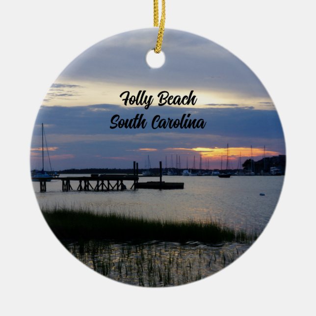 Folly Harbor Sunset Ornament (Front)