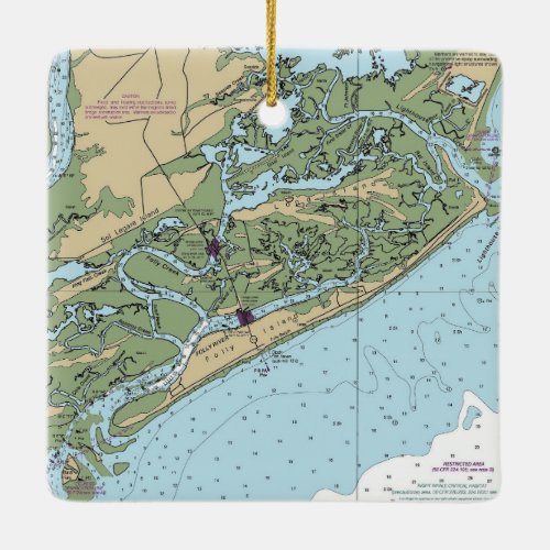 Folly Island South Carolina Chart Ceramic Ornament