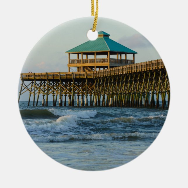 Folly Pier Morning Ceramic Ornament (Front)