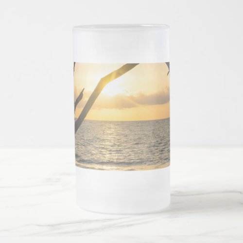 Folly Sunrise Tree Silhouette Frosted Glass Beer M Frosted Glass Beer Mug