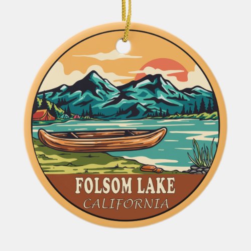 Folsom Lake California Boating Fishing Emblem Ceramic Ornament