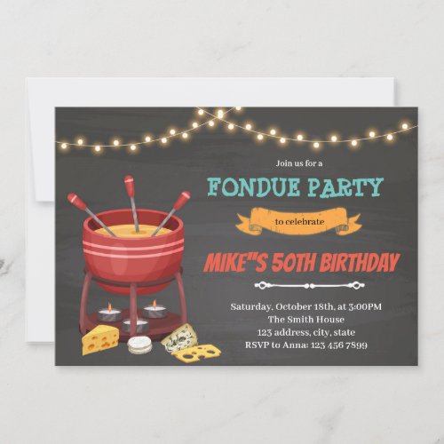 Fondue cheese birthday party invitation