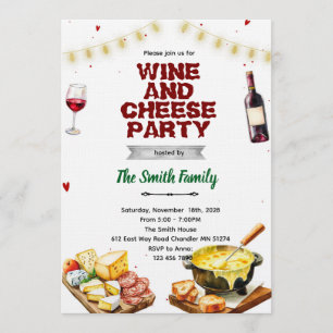 Fondue cheese wine party invitation