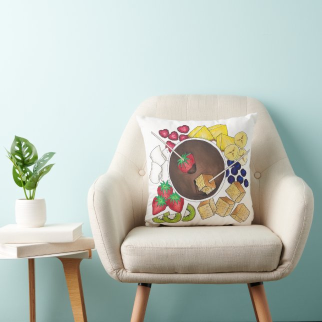 Fondue Fruit Cake Berries Marshmallow Dessert Food Throw Pillow (Chair)