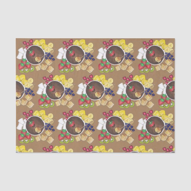 Fondue Fruit Cake Berries Marshmallow Dessert Food Tissue Paper (Front)
