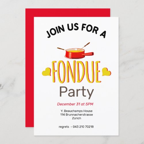 Fondue hearts and pot invitation