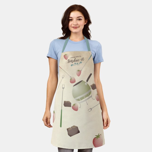 Fondue strawberry chocolate personalized kitchen apron (Worn)