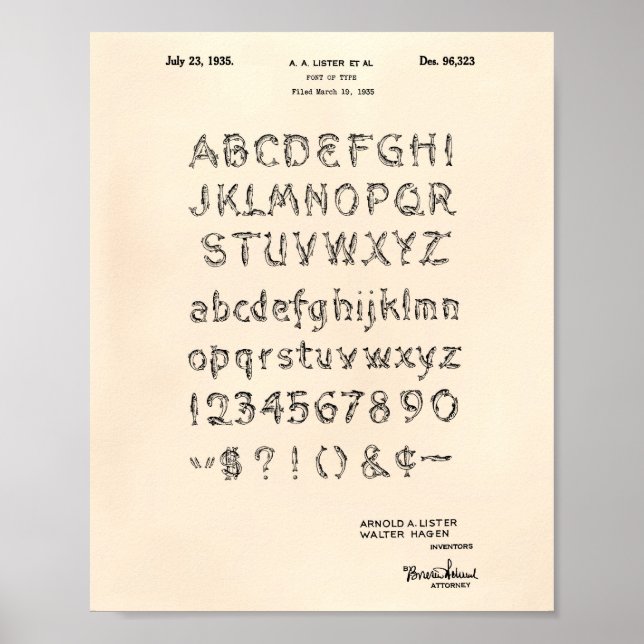 Font 1935 Patent Art Old Peper Poster (Front)