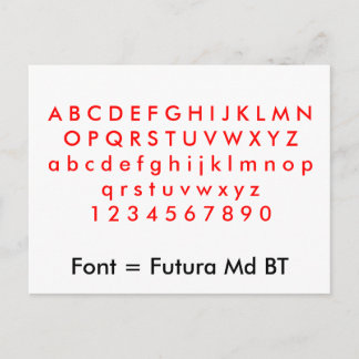 Font = Futura Md BT alphabet letters, digits Postcard