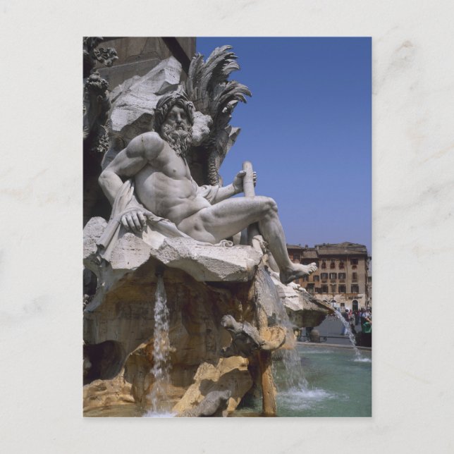 Fontana dei Quattro Fiumi, Piazza Navona, Rome, Postcard (Front)