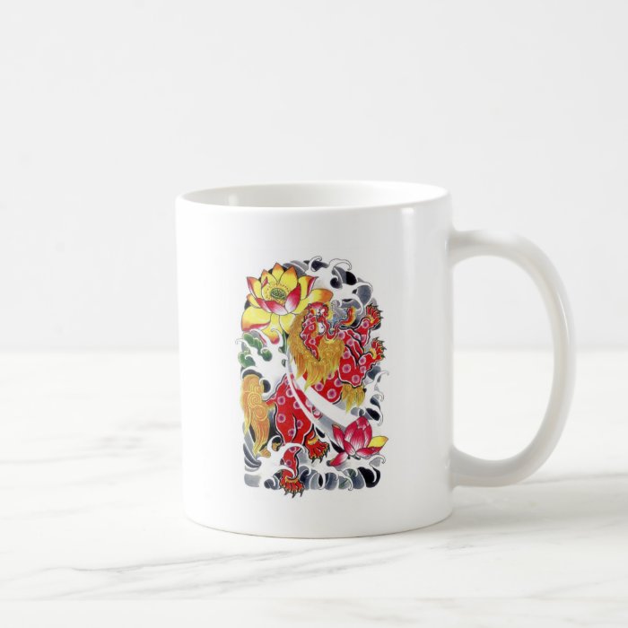 Foo Dog & Lotus Tattoo Design Coffee Mug
