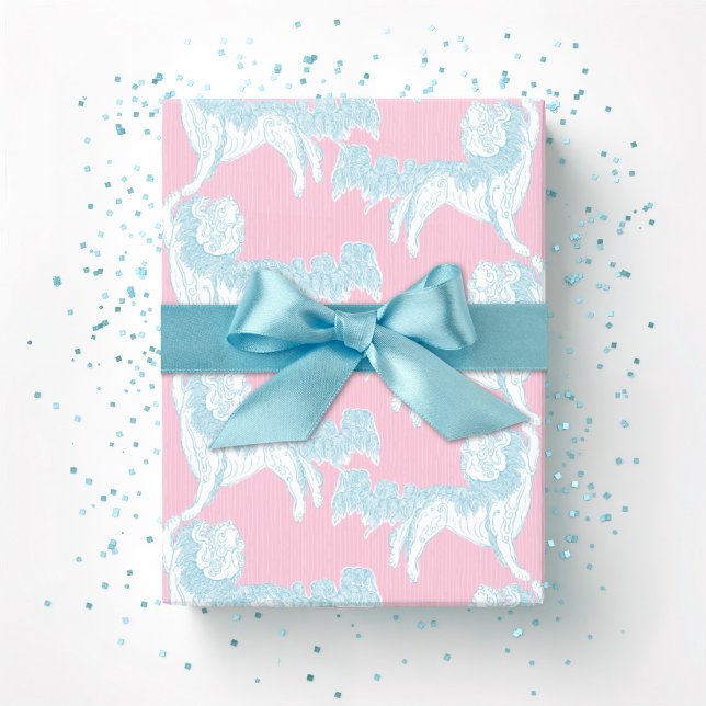 Foo Dog Waltz in Pink and Aqua Wrapping Paper (Creator Uploaded)