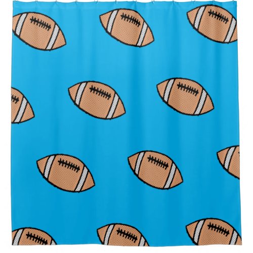 Fooball Pattern On Blue Background Shower Curtain