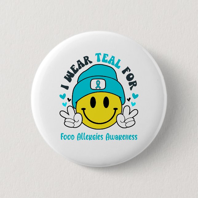 Food Allergies Awareness Ribbon Support Gifts Button (Front)