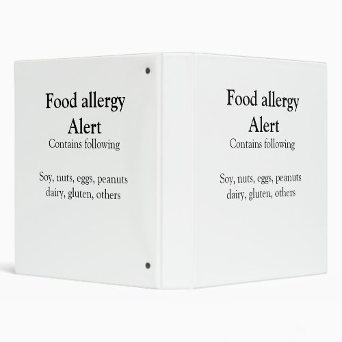Food allergy alert add name text food items invita 3 ring binder