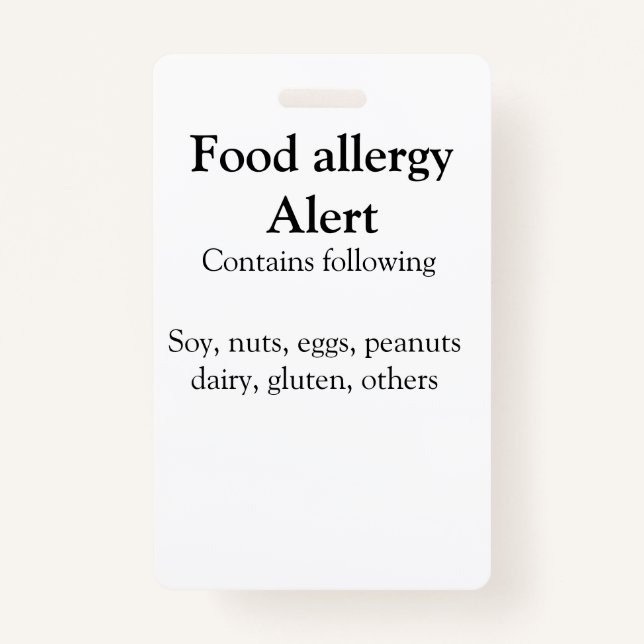 Food allergy alert add name text food items invita badge (Front)