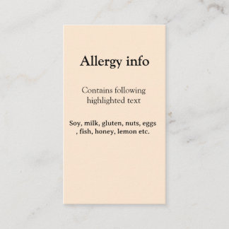 Food allergy alert add name text food items invita business card