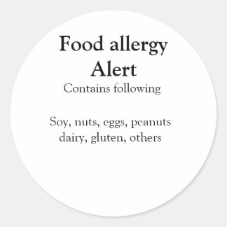 Food allergy alert add name text food items invita classic round sticker