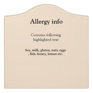 Food allergy alert add name text food items invita door sign