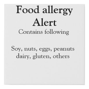 Food allergy alert add name text food items invita faux canvas print