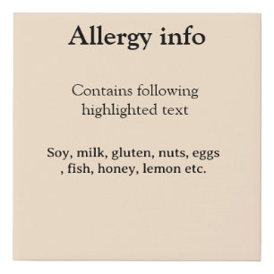 Food allergy alert add name text food items invita faux canvas print