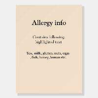 Food allergy alert add name text food items invita
