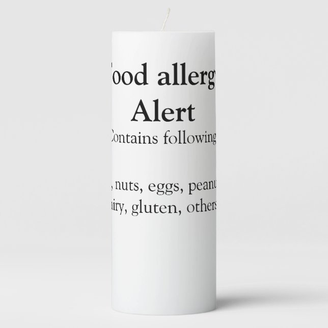 Food allergy alert add name text food items invita pillar candle (Front)