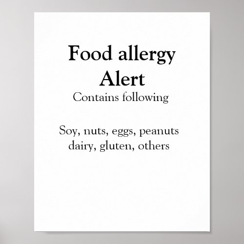 Food allergy alert add name text food items invita poster