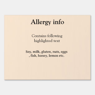 Food allergy alert add name text food items invita sign