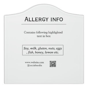 Food allergy alert add name text food items QR Door Sign