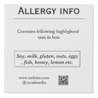 Food allergy alert add name text food items QR